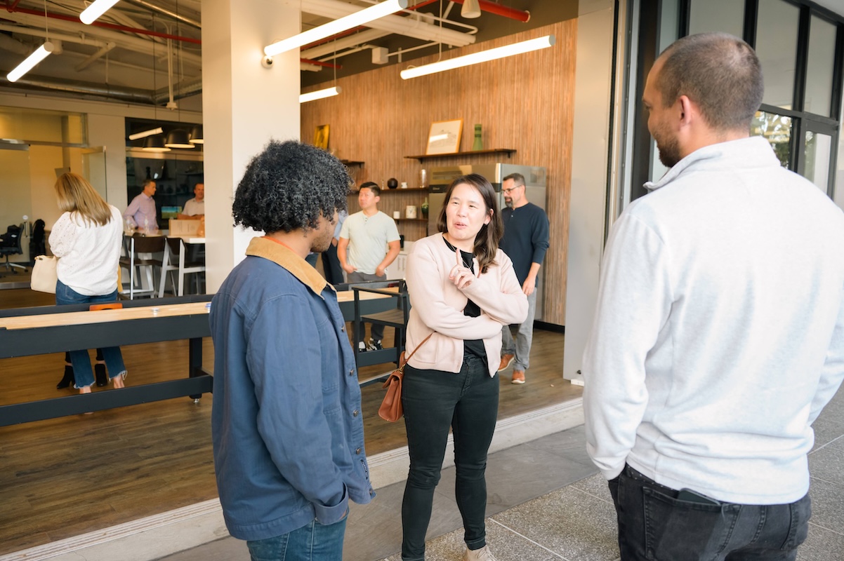 Enjoying the weather at the October 2025 All-Hands Happy Hour